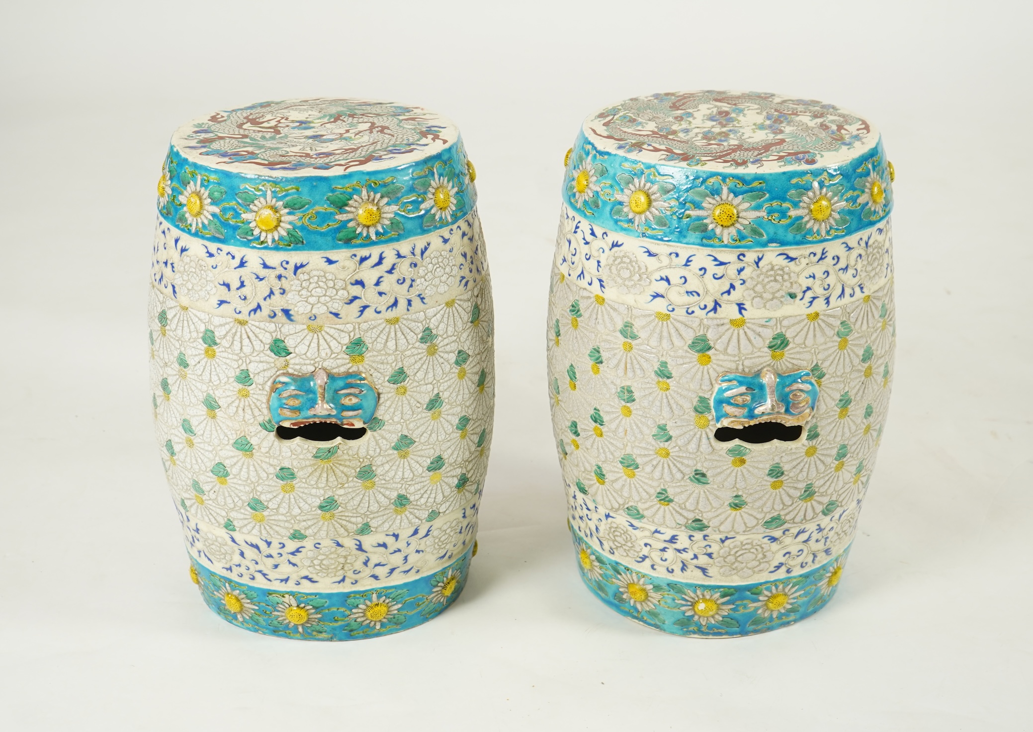 A pair of unusual Japanese Satsuma pottery garden seats, early 20th century